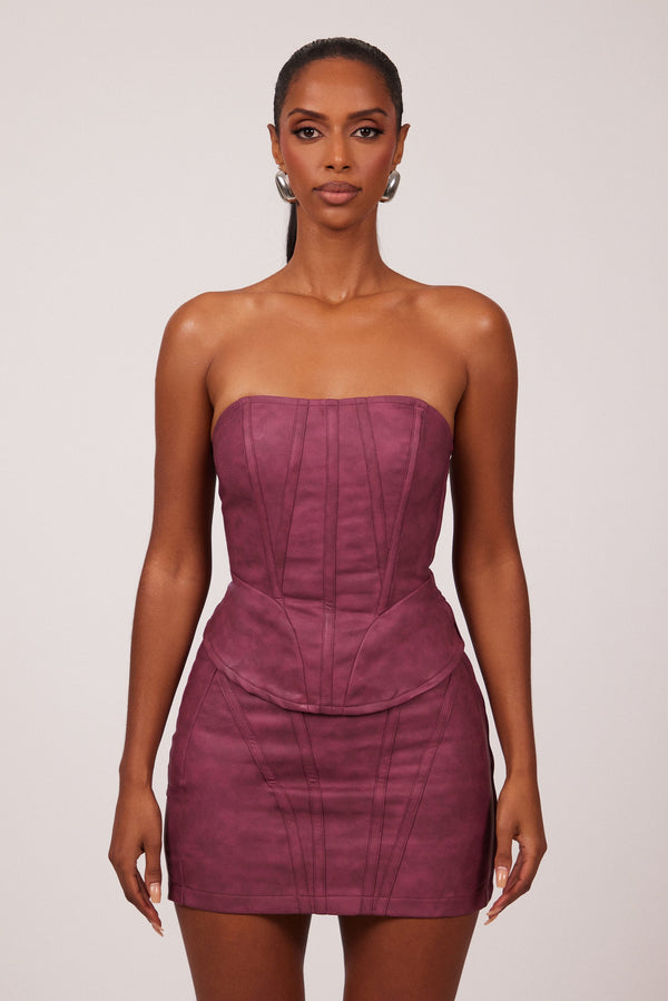 The leather panel corset- washed purple