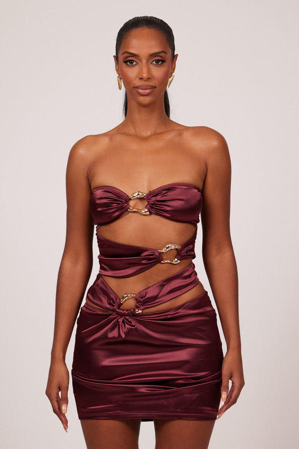 The Plated Satin bandeau mini set- Wine