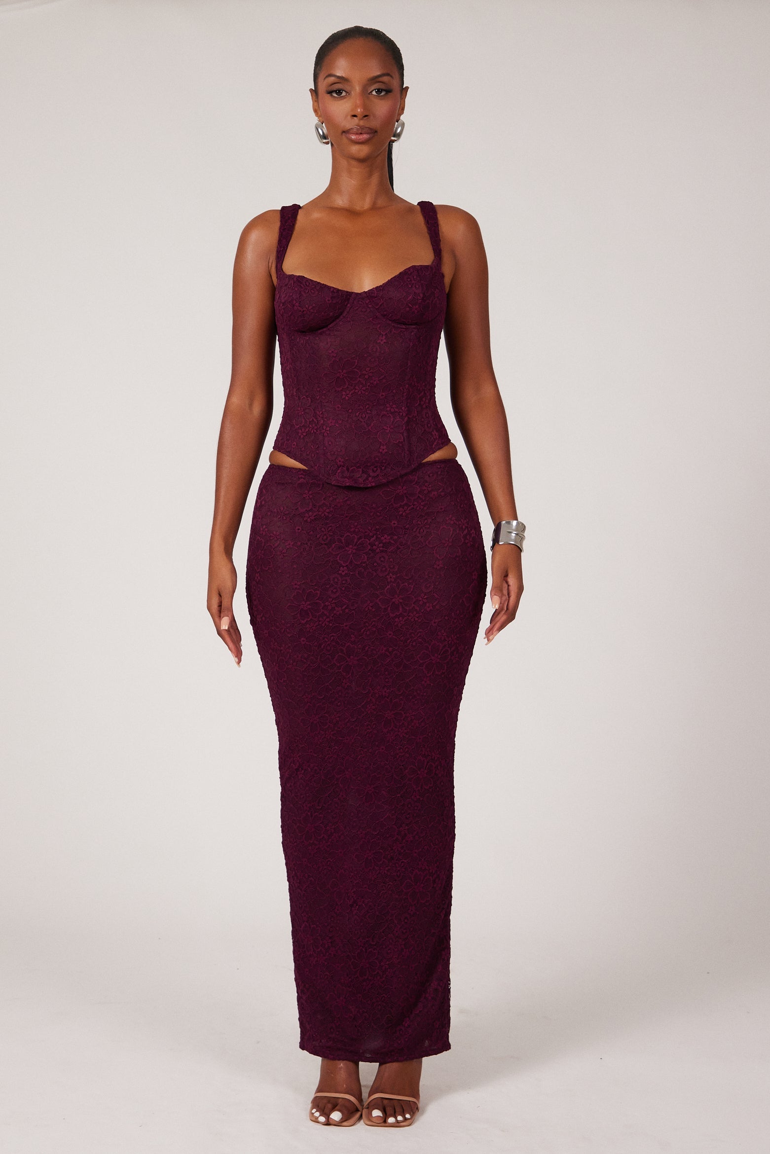 Plum Lace Maxi Skirt | The Cinched Lace Maxi Skirt in Deep Purple
