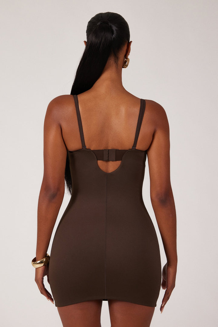 mars the label brown dress Sculpt Mini Dress in Brown Sleek & Body-Contouring Fit UK 16