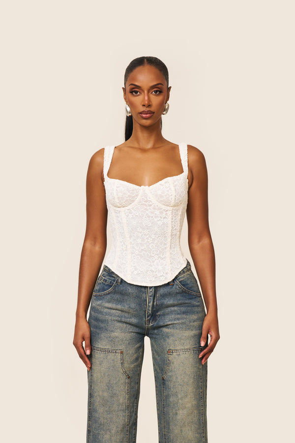 The cinched lace corset- Cream