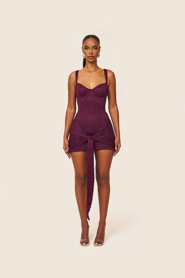 Tie Front Lace Mini - Plum