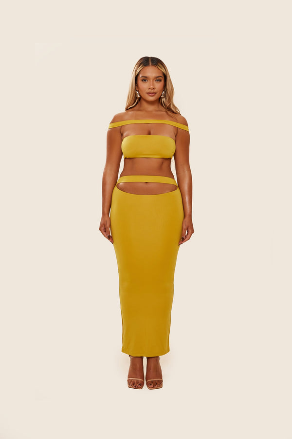 The Off Shoulder Midaxi Set - Mustard