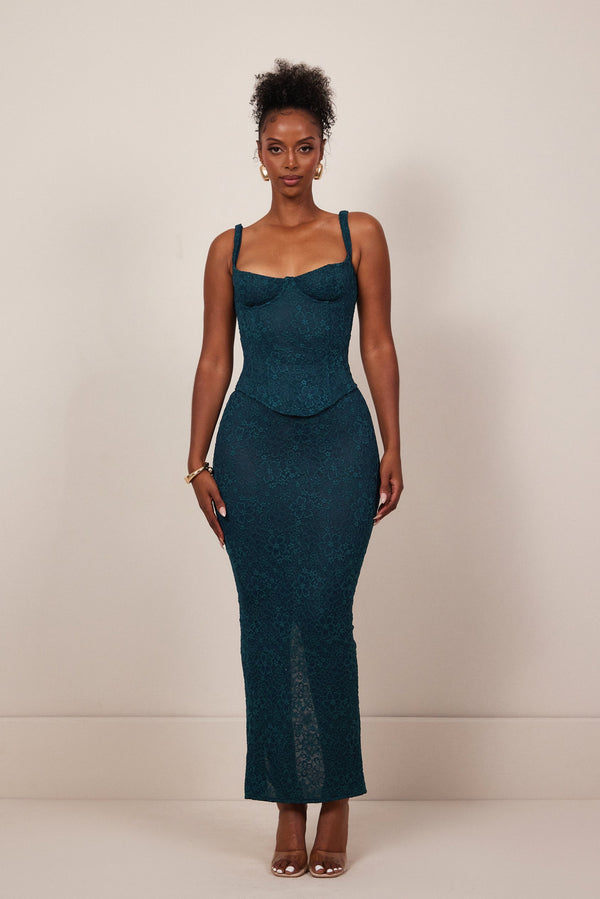 The Cinched Lace Corset Maxi Set - Teal