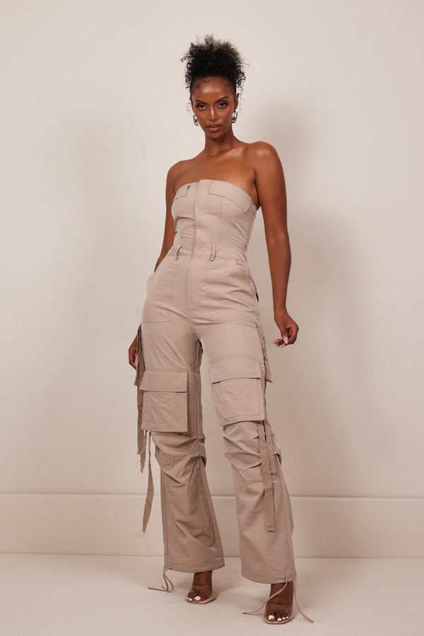 Bandeau cargo jumpsuit - Stone