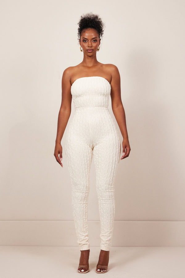 The textured bandeau jumpsuit- Cream