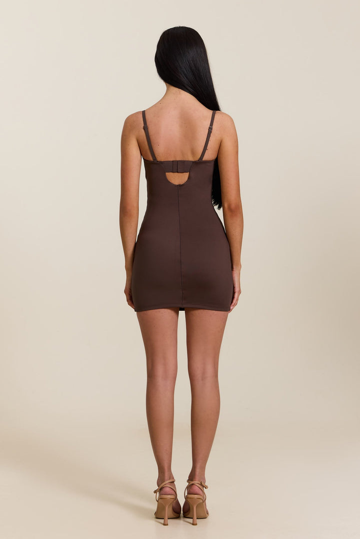 Sculpt Mini Dress in Brown – Sleek & Body-Contouring Fit UK 12