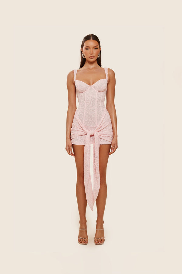 Tie Front Lace Mini - Pink