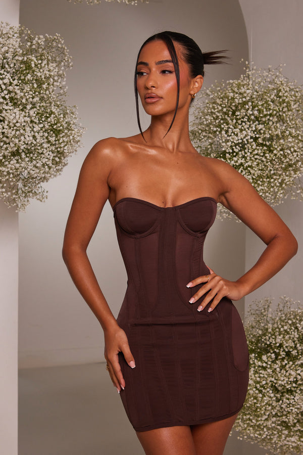 The mesh panel body dress - Brown