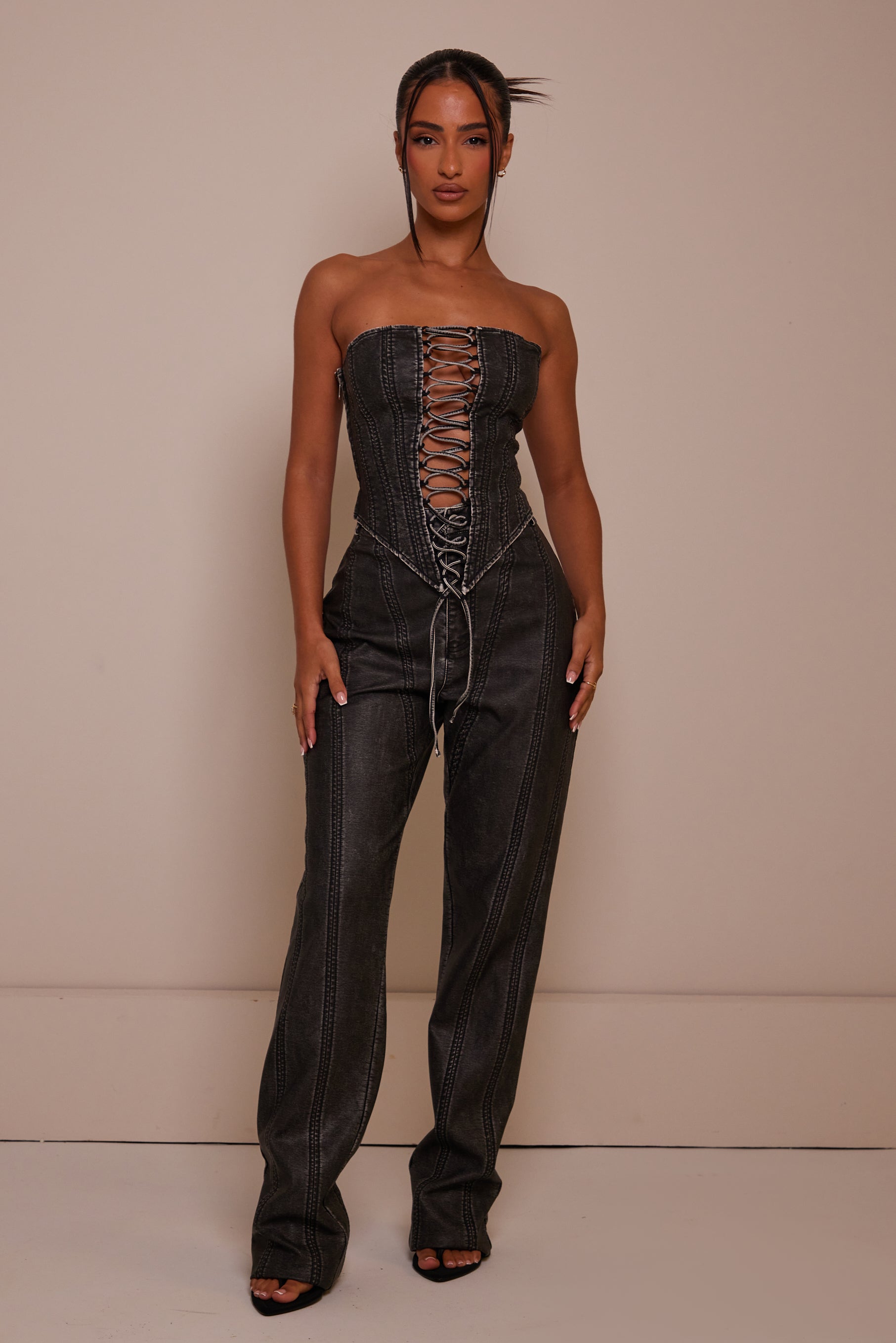 The Lace Up Front Leather Corset in Wash Black – Mars The Label USA