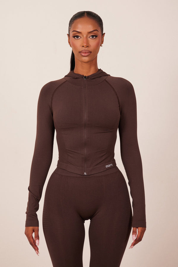 The Mars seamless hooded zip jacket- Brown