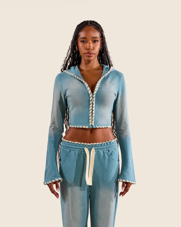 Trim Detail Wash Zip Hoodie