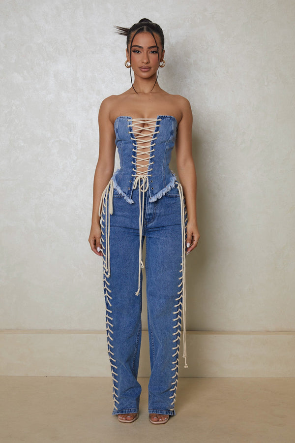 The Denim Lace up jeans- Dark wash