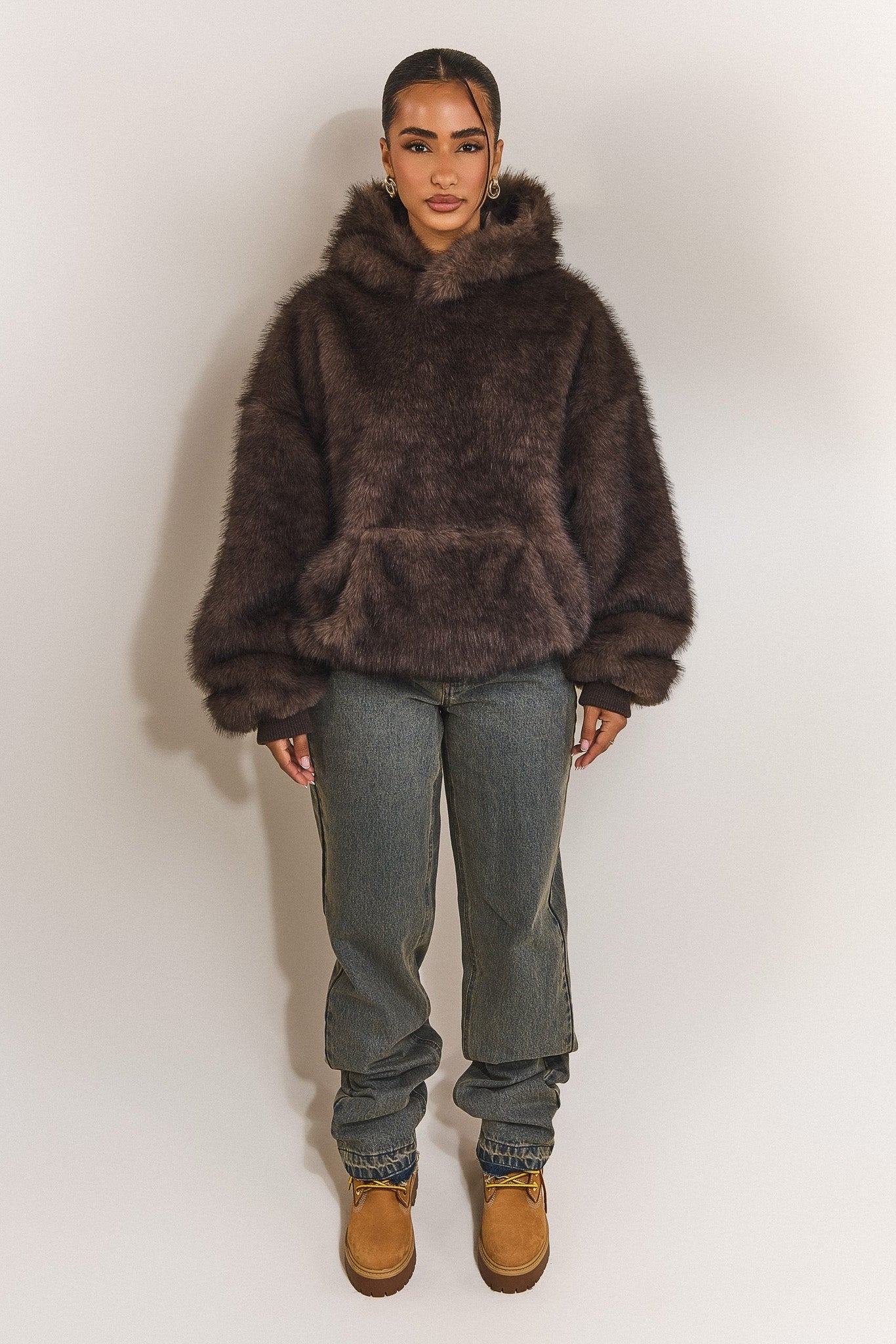 The Blair Fur Hoodie in Brown – Fast Delivery Available – Mars The