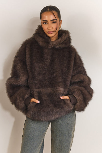 The Blair Fur Hoodie in Brown _ Fast Delivery Available – Mars The