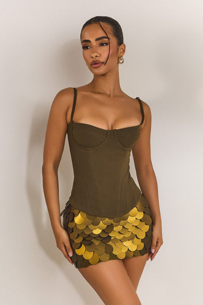 The Everly Lace Up Corset Top in Olive – Mars The Label USA