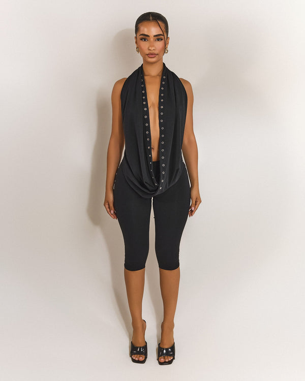 The Leia Capri Bottoms in Black Eyelet