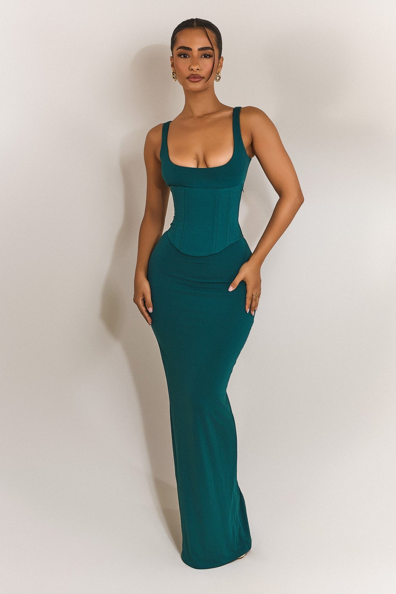 Sandra Scoop Midaxi Dress in Teal – Chic Sculpted Style – Mars The