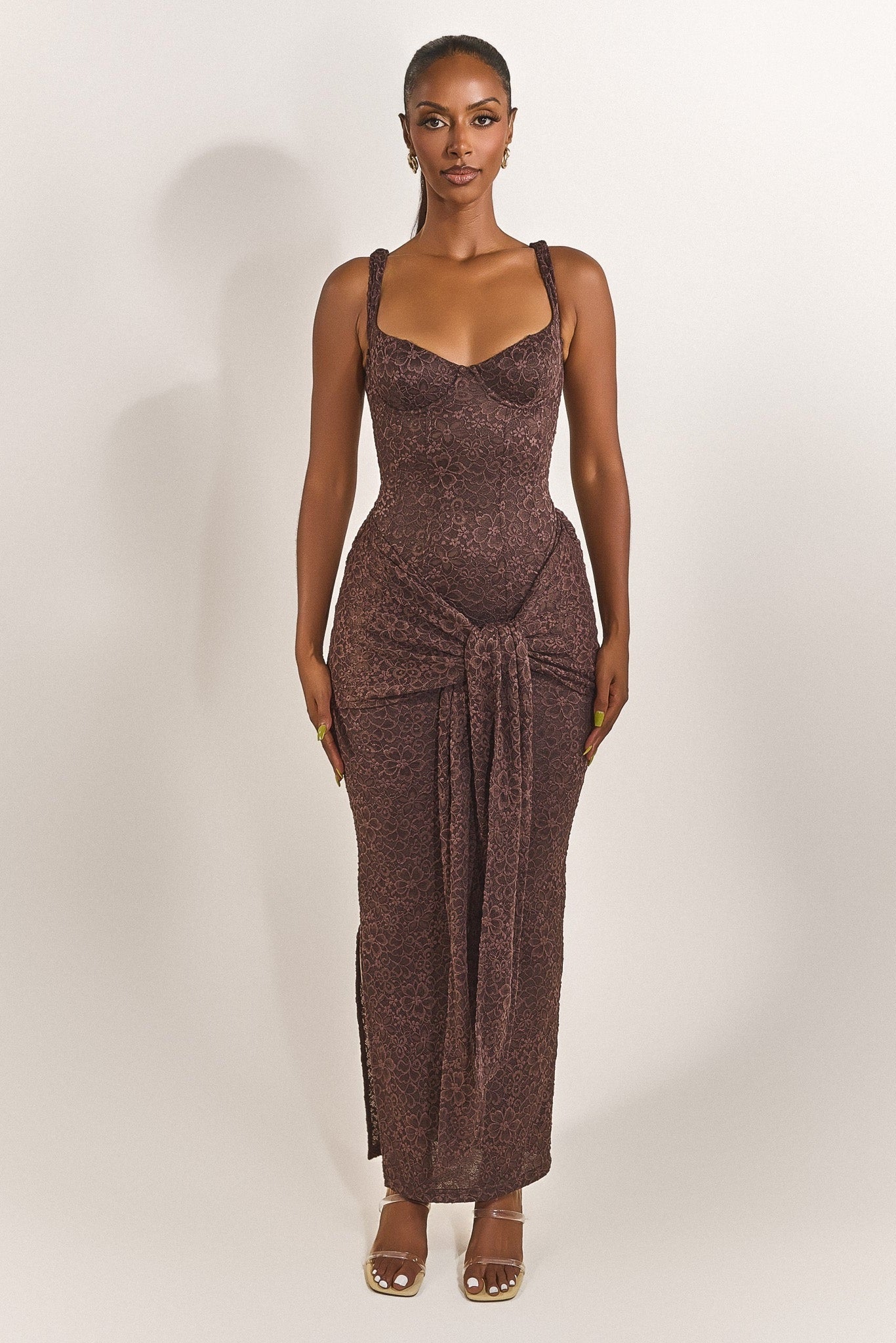 The Tie Front Maxi Dress in Brown – Mars The Label USA