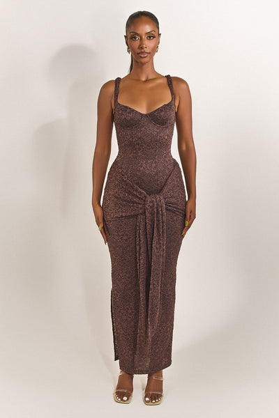 brown tie front dress Brown Tie-Front Midi Dress - All Dresses