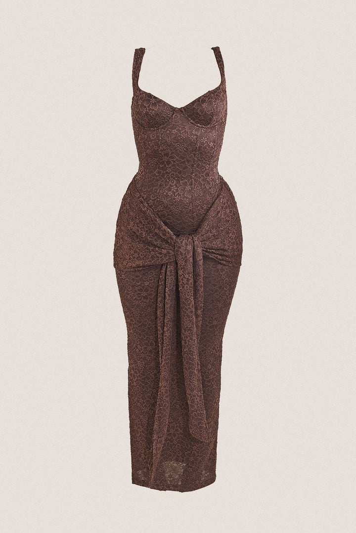 mars the label brown dress The Tie Front Maxi Dress in Brown UK 12