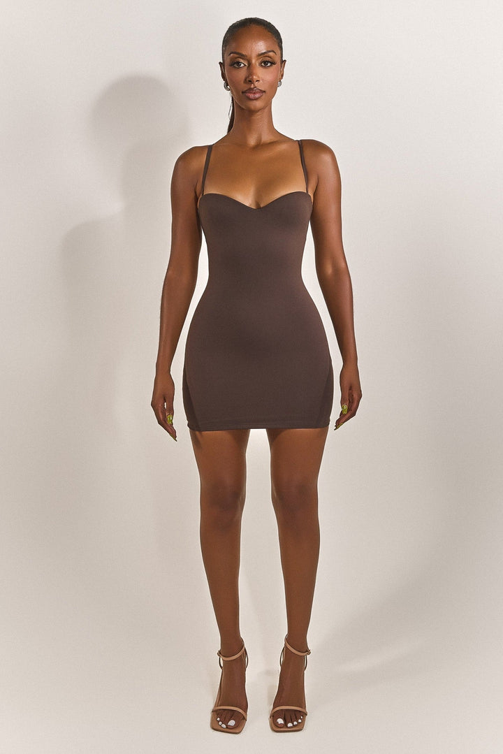 Sculpt Mini Dress in Brown Sleek & Body-Contouring Fit UK 4 Sculpt Mini Dress in Brown Sleek & Body-Contouring Fit UK 4