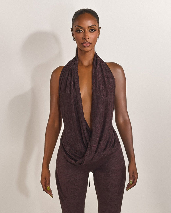 Leia Top in Brown Lace