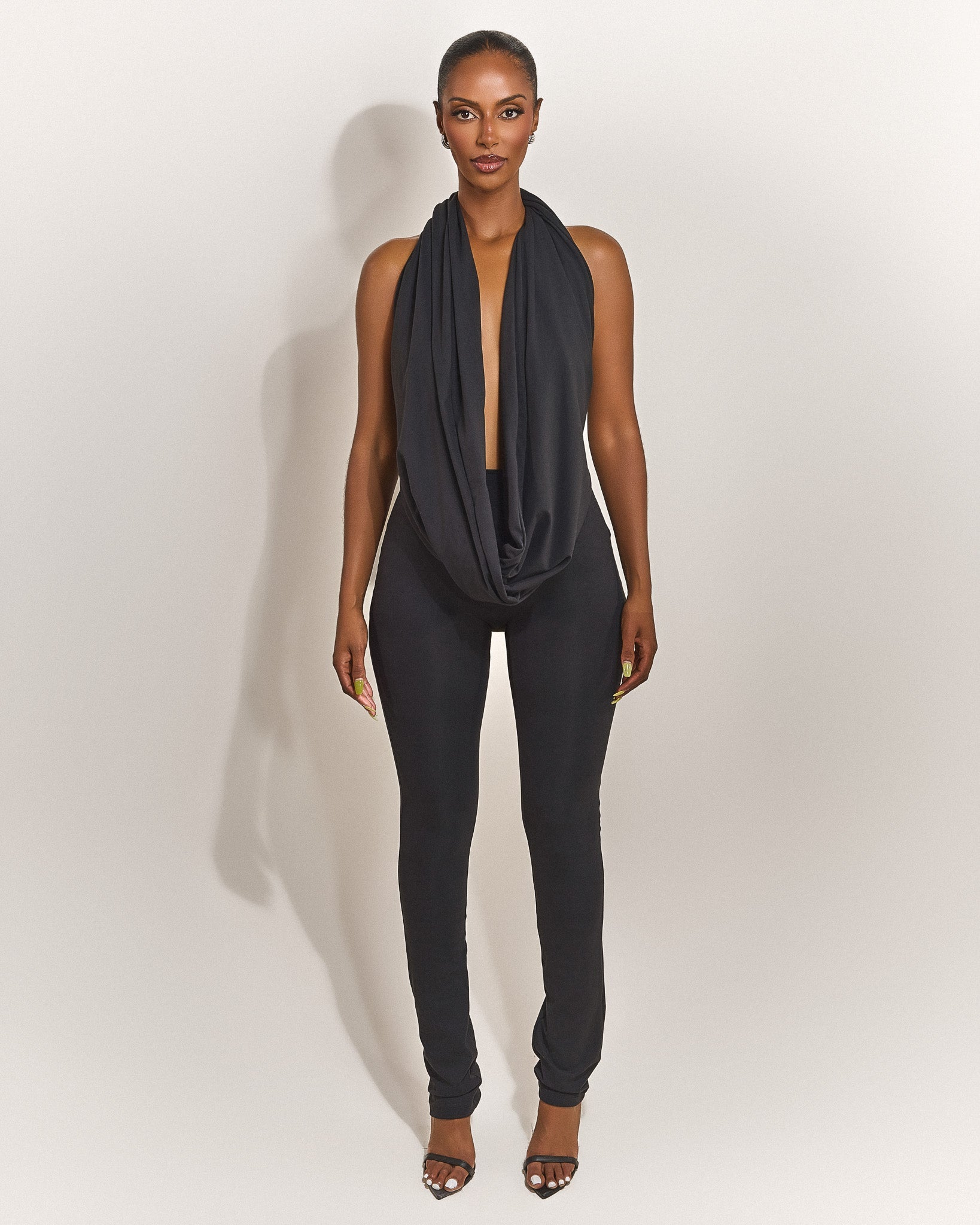 Black Plunge Neckline Top | Leia Soft Draped Top – Mars The Label USA