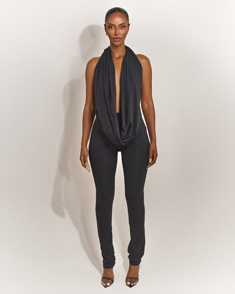 Black Plunge Neckline Top | Leia Soft Draped Top – Mars The Label USA