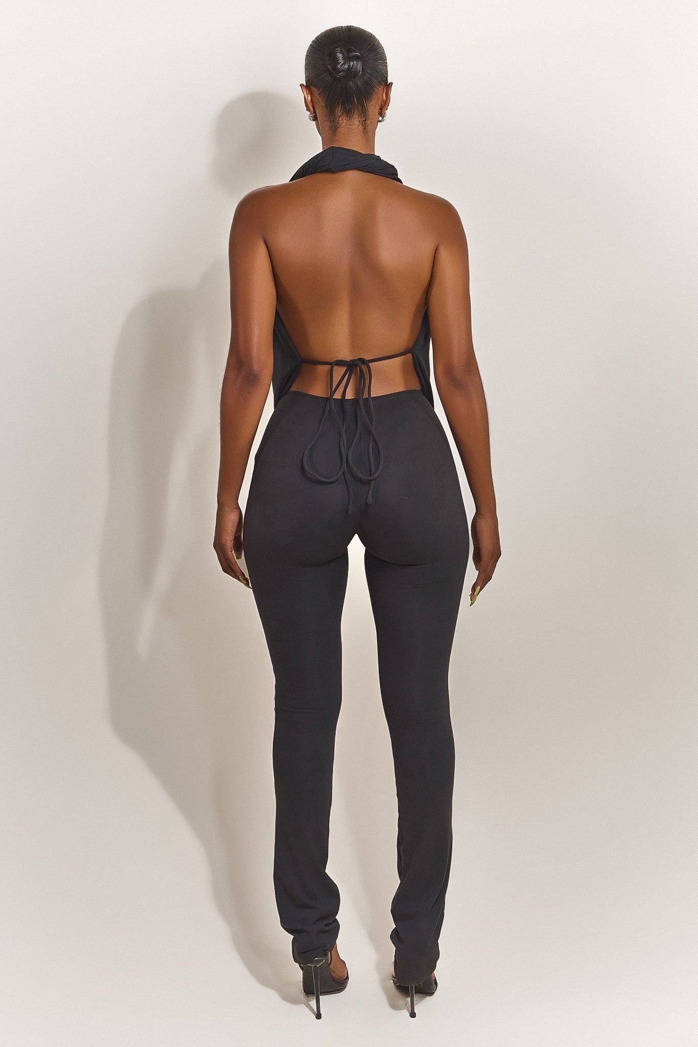 Black Trousers with Ruched Bottom | Soft Suede Leia Trousers