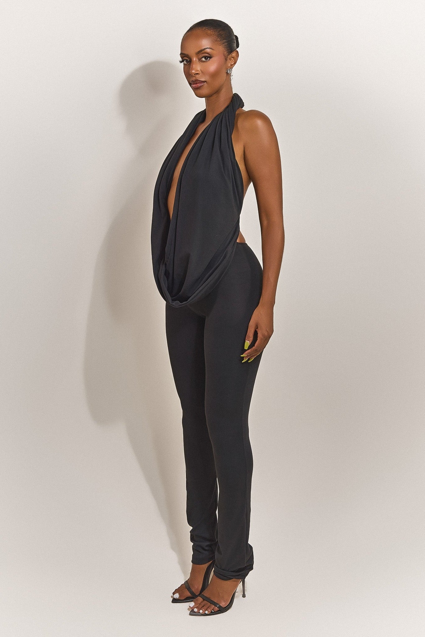 Black Trousers with Ruched Bottom | Soft Suede Leia Trousers