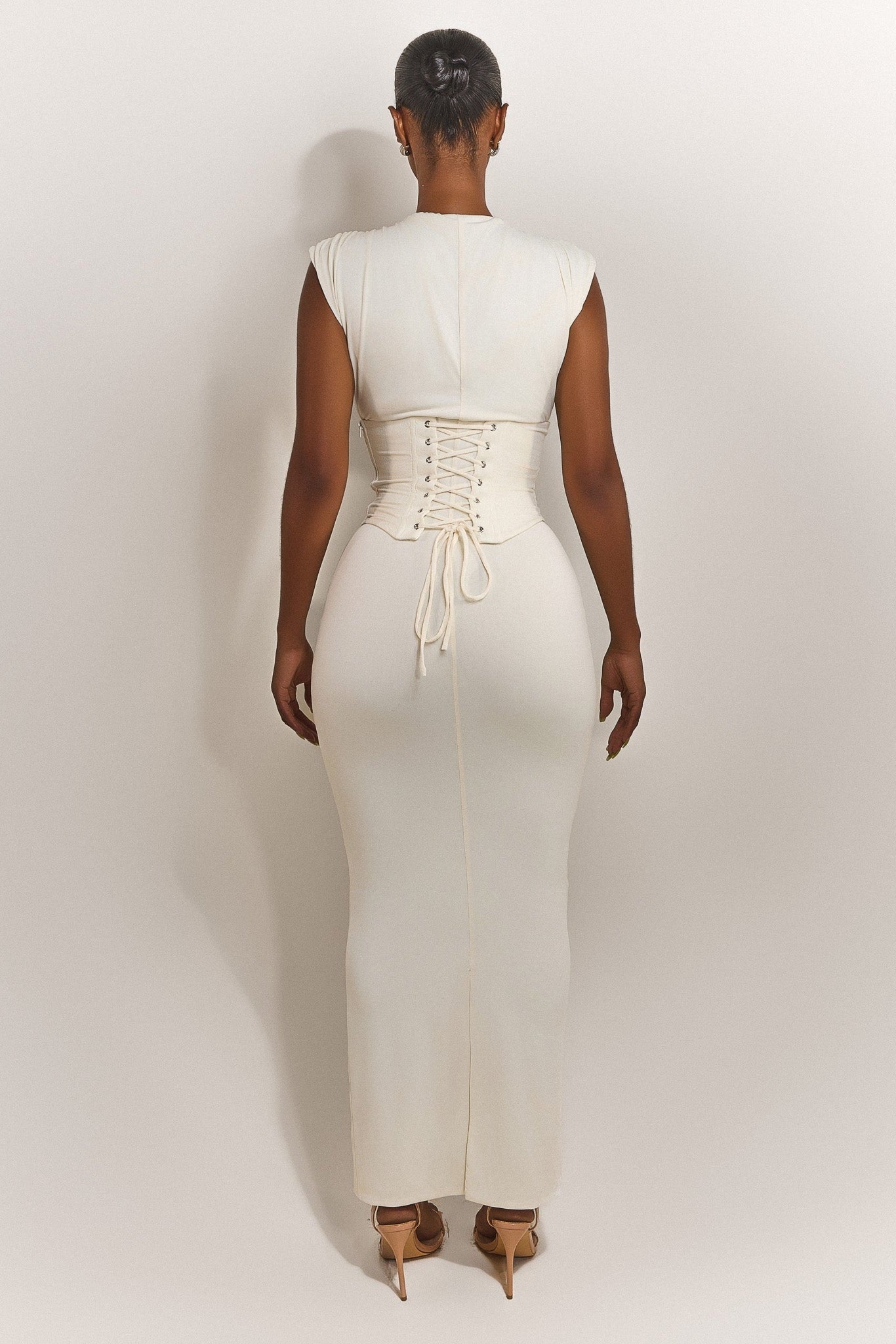 The Sandra Maxi Dress in Cream | High Neck Corset Dress | Pay in 3