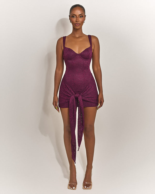 Tie Front Lace Mini in Plum