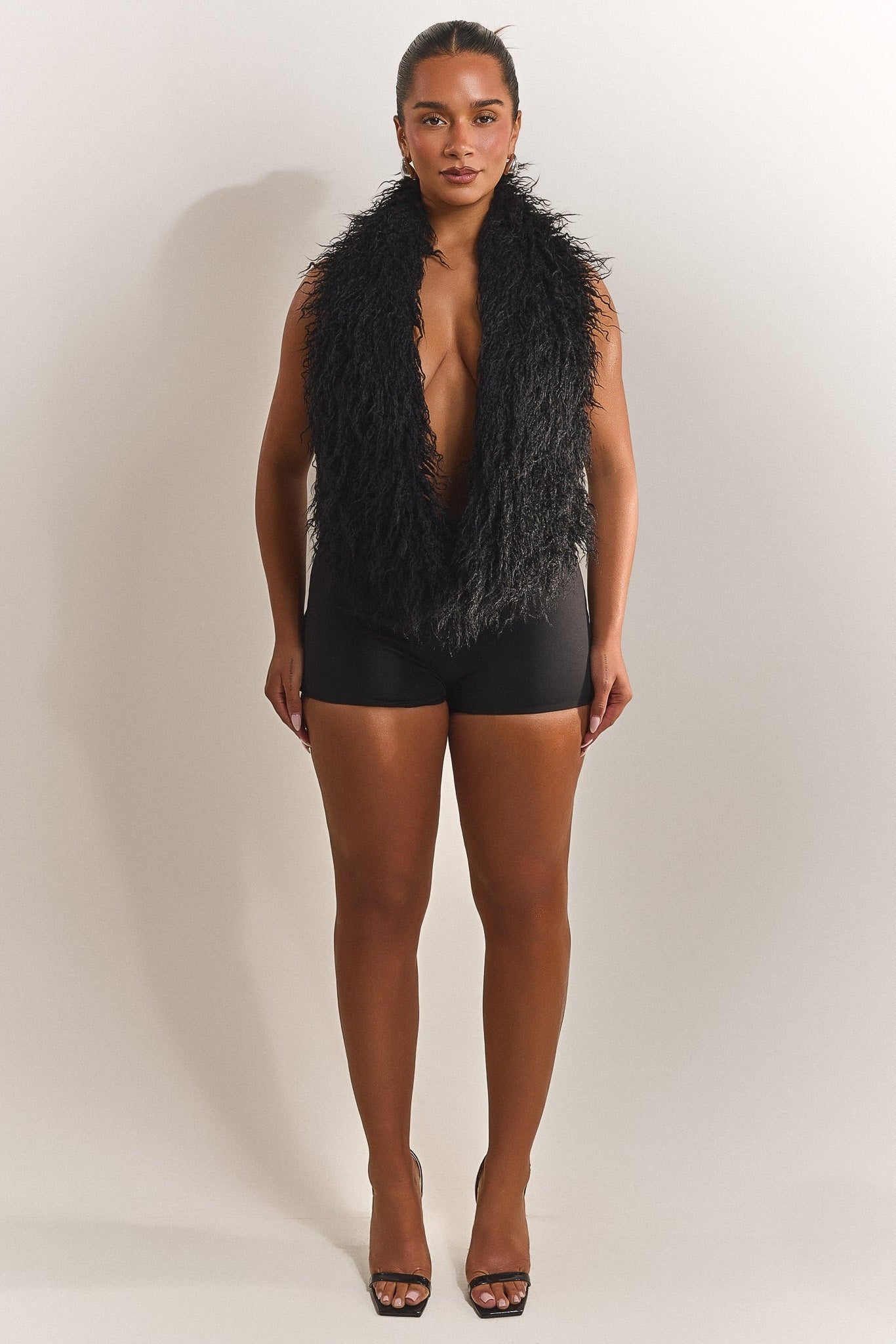 Black Plunge Neckline Top | Leia Soft Draped Top – Mars The Label USA