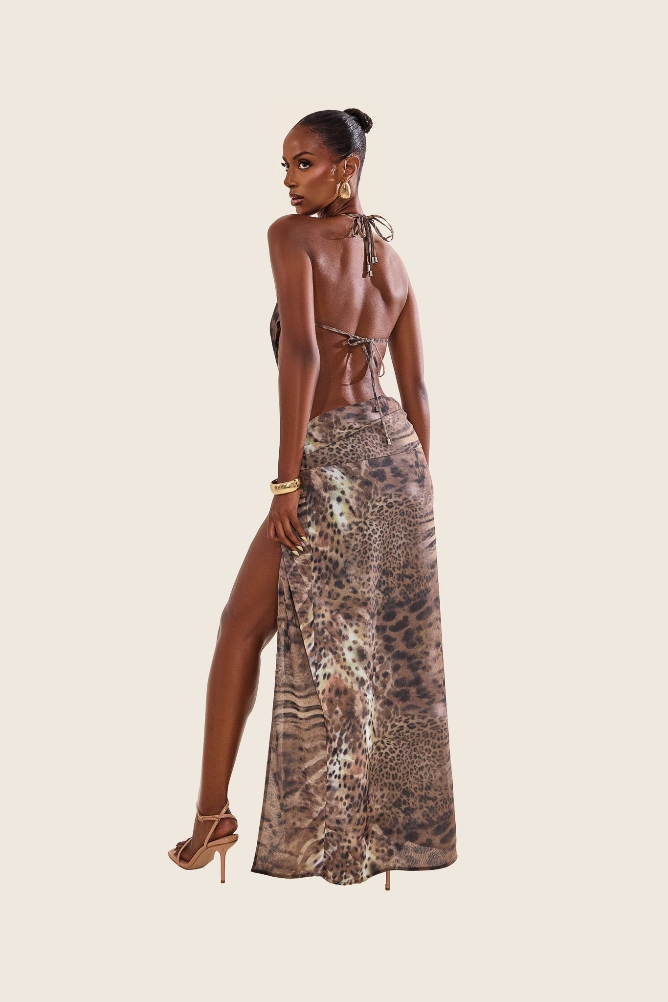 Animal Print Maxi Dress with Plunge Neckline with Express Delivery