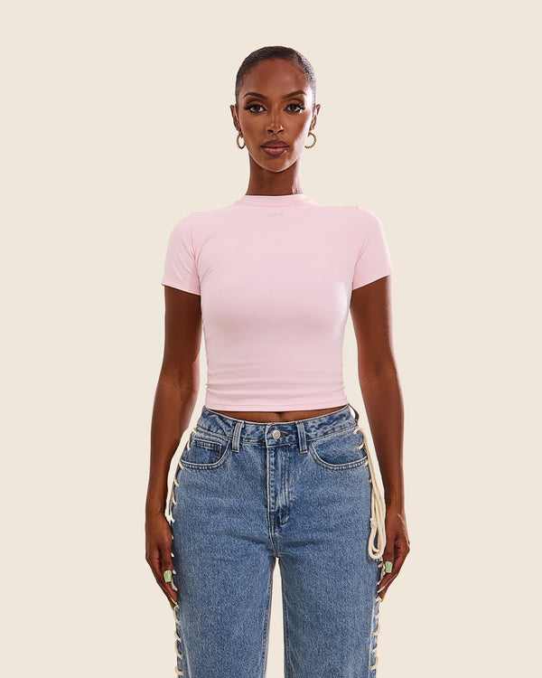 The Sculpt Short Sleeve Top in Pink