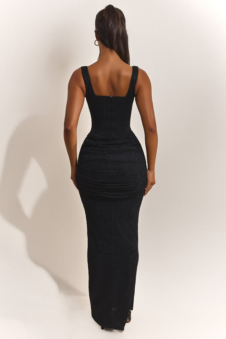 mars the label black dress Tie Front Maxi in – The USA Color:Grey Polka Dot detailed and always high Black Junior Bridesmaid Dress metal
