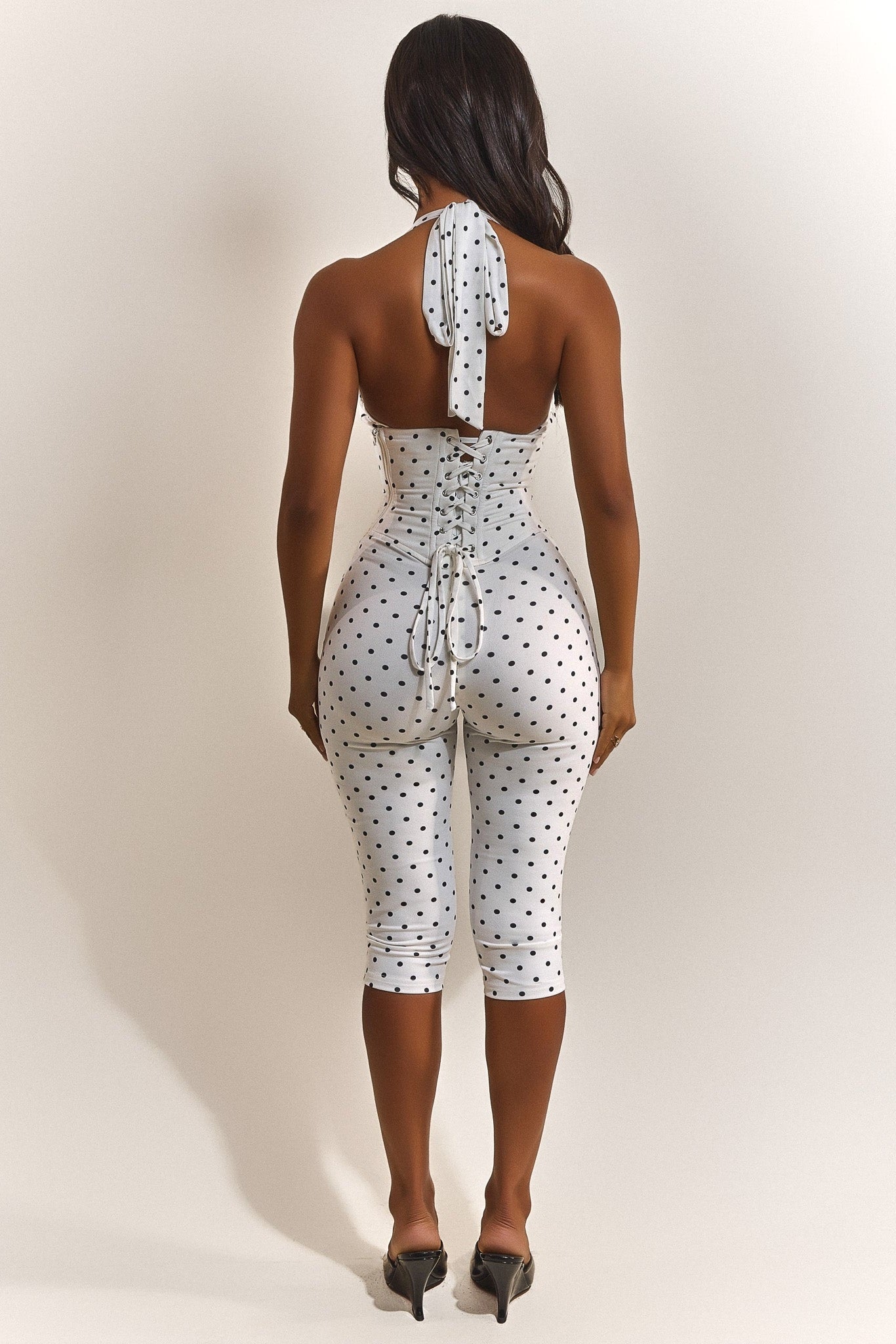 The Sandra Capri Corset Jumpsuit in Polka Dot Mars The Label