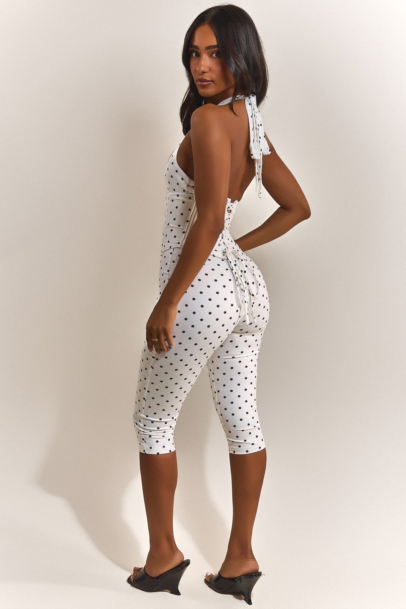The Sandra Capri Corset Jumpsuit in Polka Dot Mars The Label