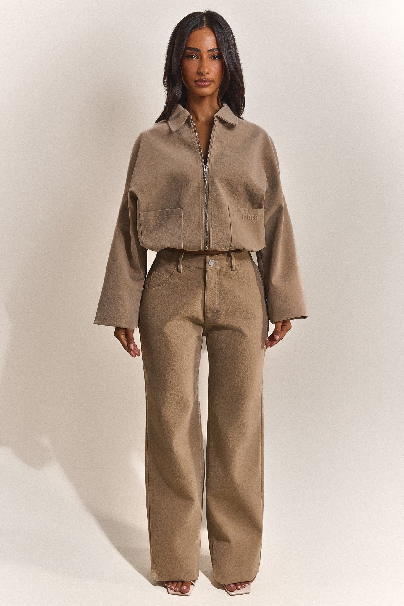 The Isla Faux Suede Cropped Jacket in Beige | Mars The Label