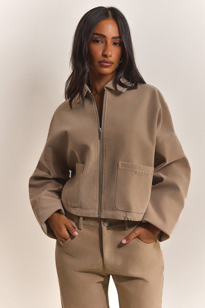 【CozyWorldWide】Ash Relic Cropped Jacket The Isla Faux Suede Cropped Jacket in Beige | Mars The Label