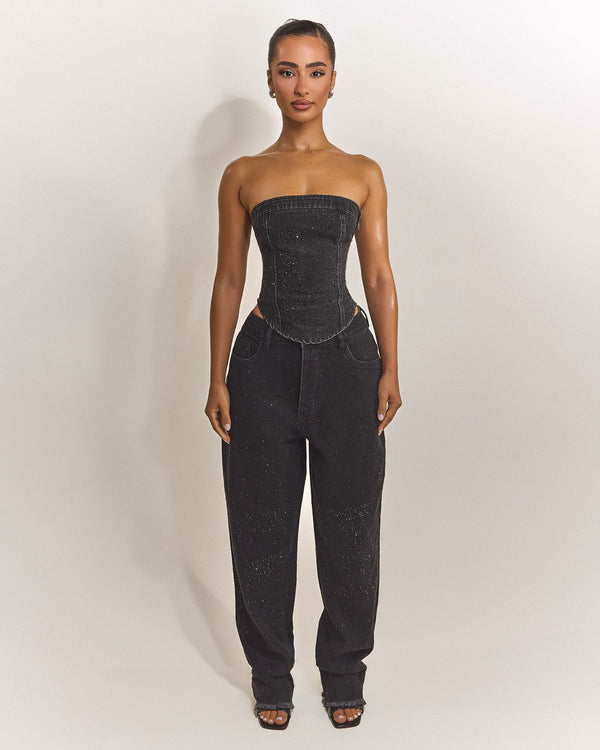 The Kai Rhinestone Jeans in Black