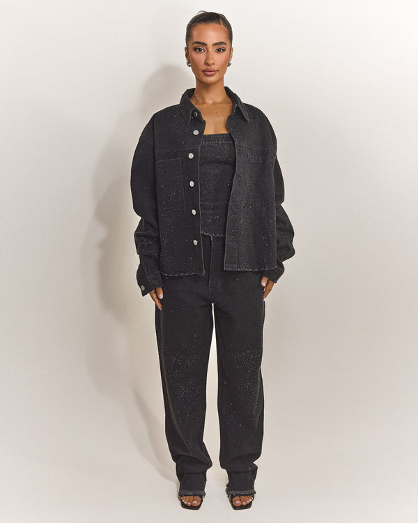 The Kai Rhinestone Shirt in Black