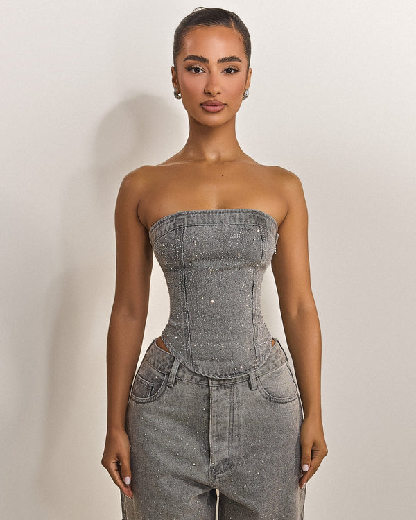 The Kai Rhinestone Corset in Grey