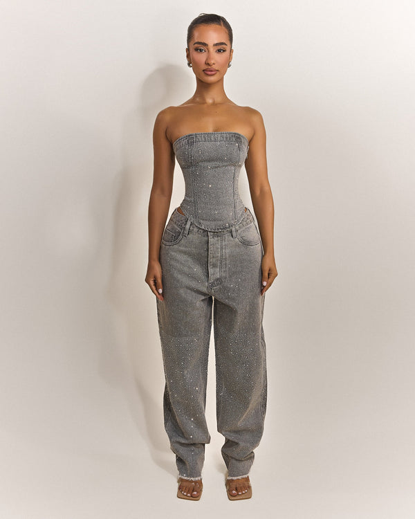 The Kai Rhinestone Jeans in Grey
