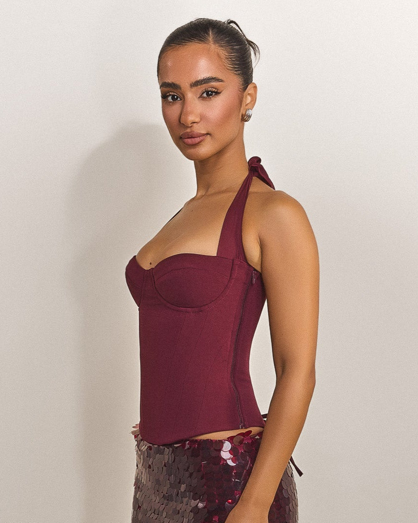 The Zadie Halter Neck Corset Top – Supportive Sculpted Fit – Mars