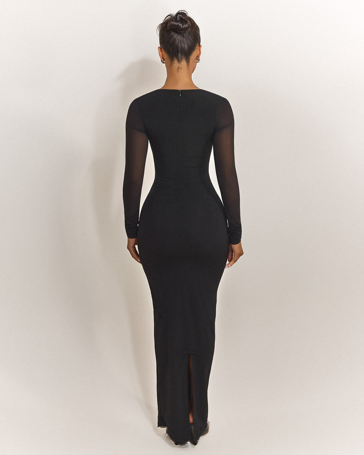 Black Long Sleeve Biji Maxi Dress  Elegant Minimalist Fit UK 8