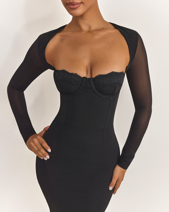 Black Long Sleeve Biji Maxi Dress – Elegant Minimalist Fit UK 8