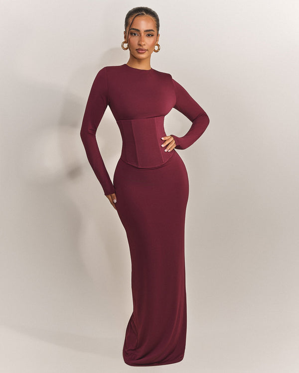 The Long Sleeve Sandra Maxi in Red