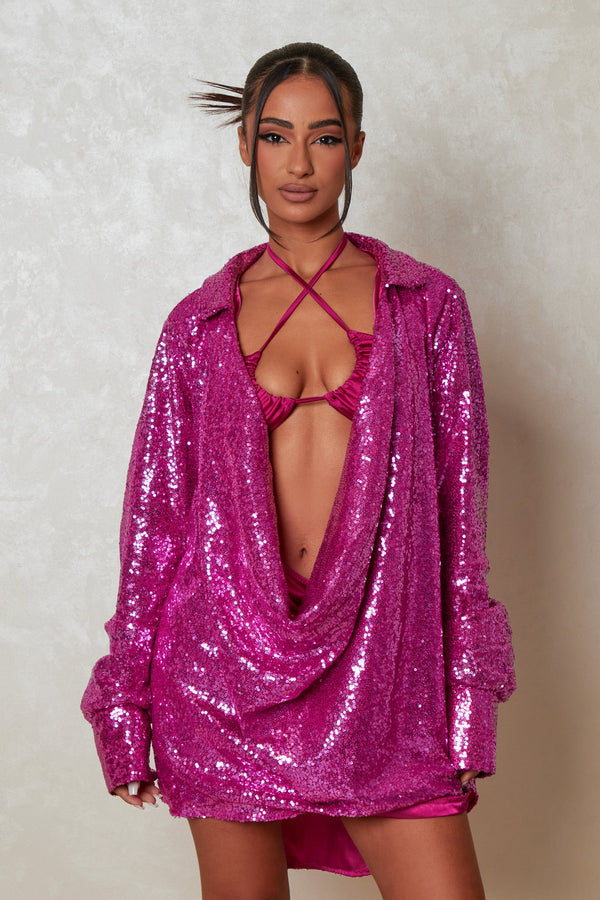 The Sequin Draper Dress - Fuchsia